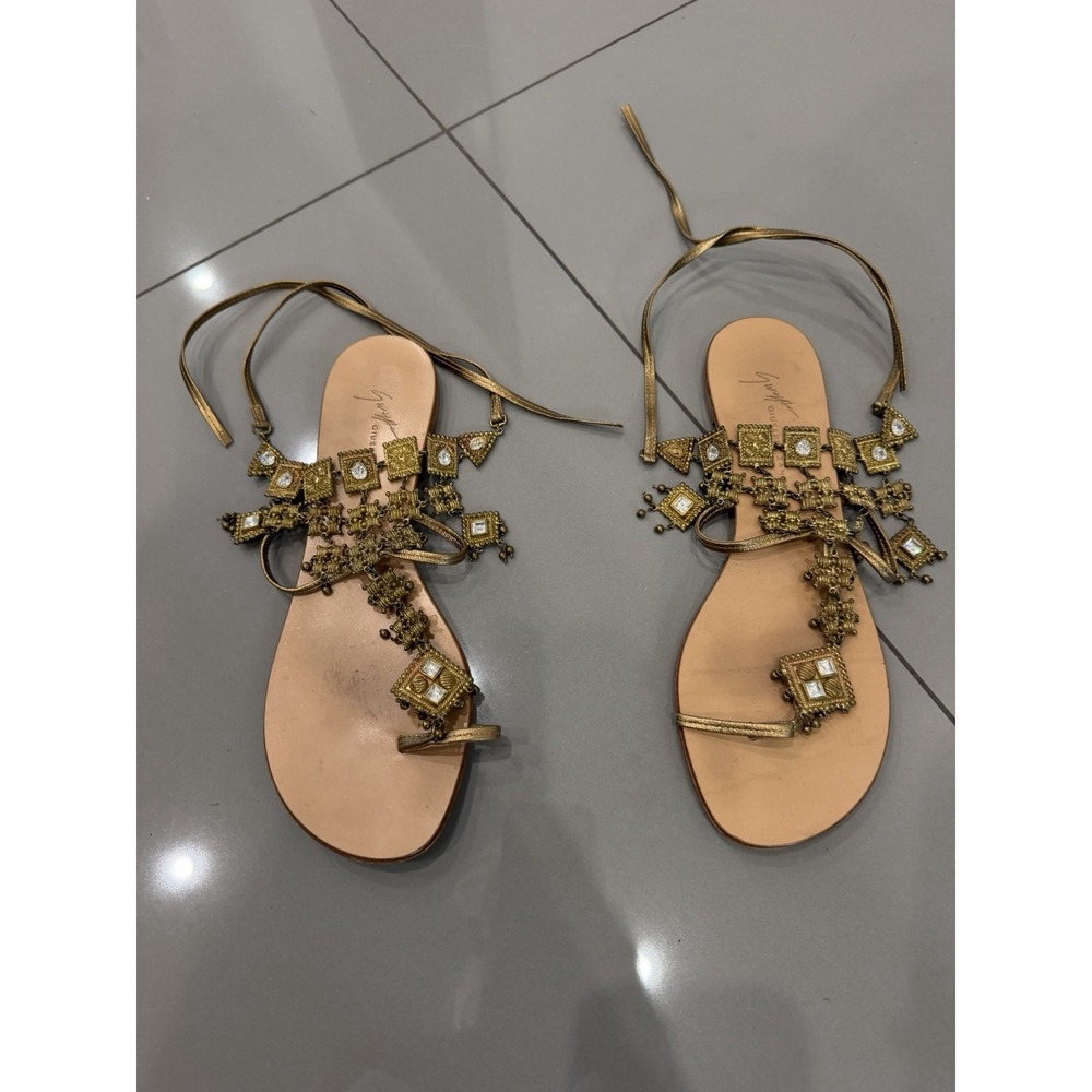 GIUSEPPE ZANOTT Crystal studded Metal strap sandal 8.5